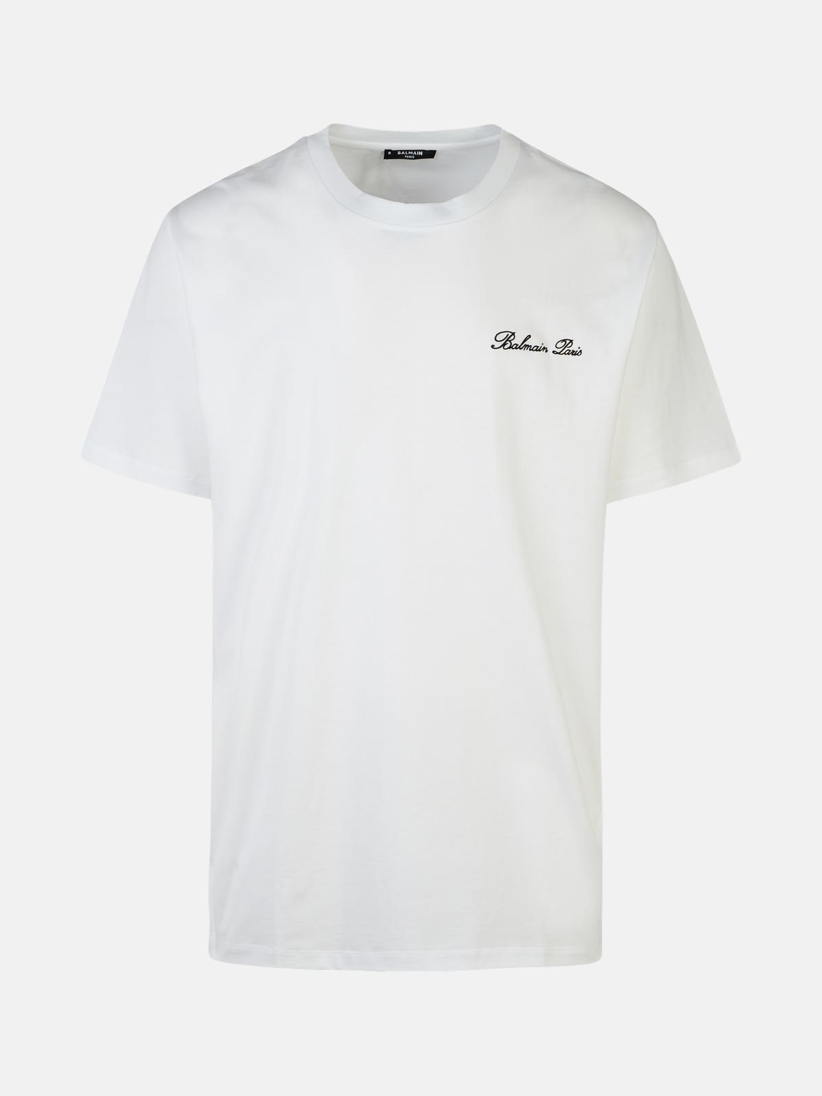 BALMAIN 'SIGNATURE' WHITE COTTON T-SHIRT 