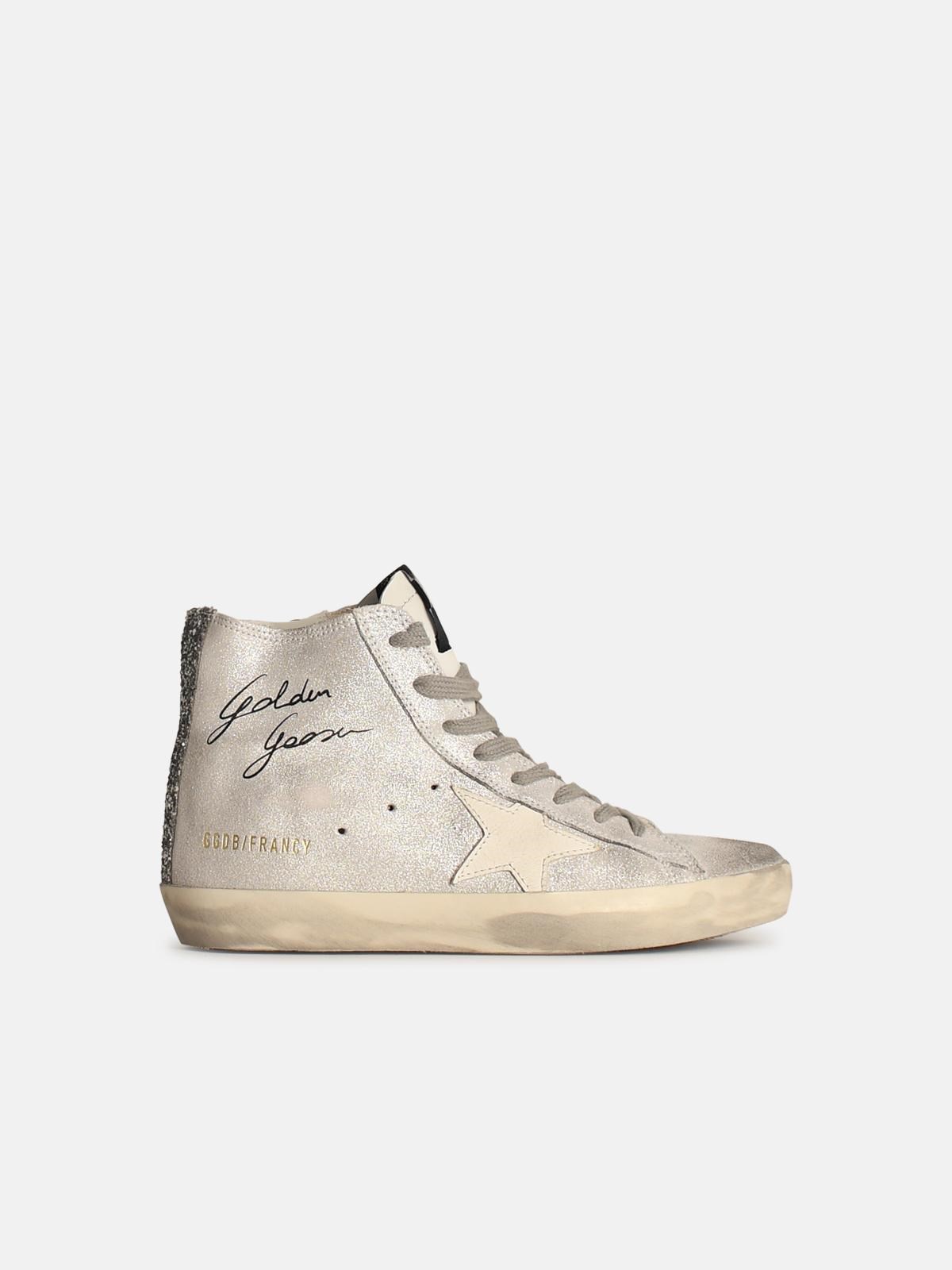 Shop Golden Goose 'francy' Grey Leather Sneakers In Silver