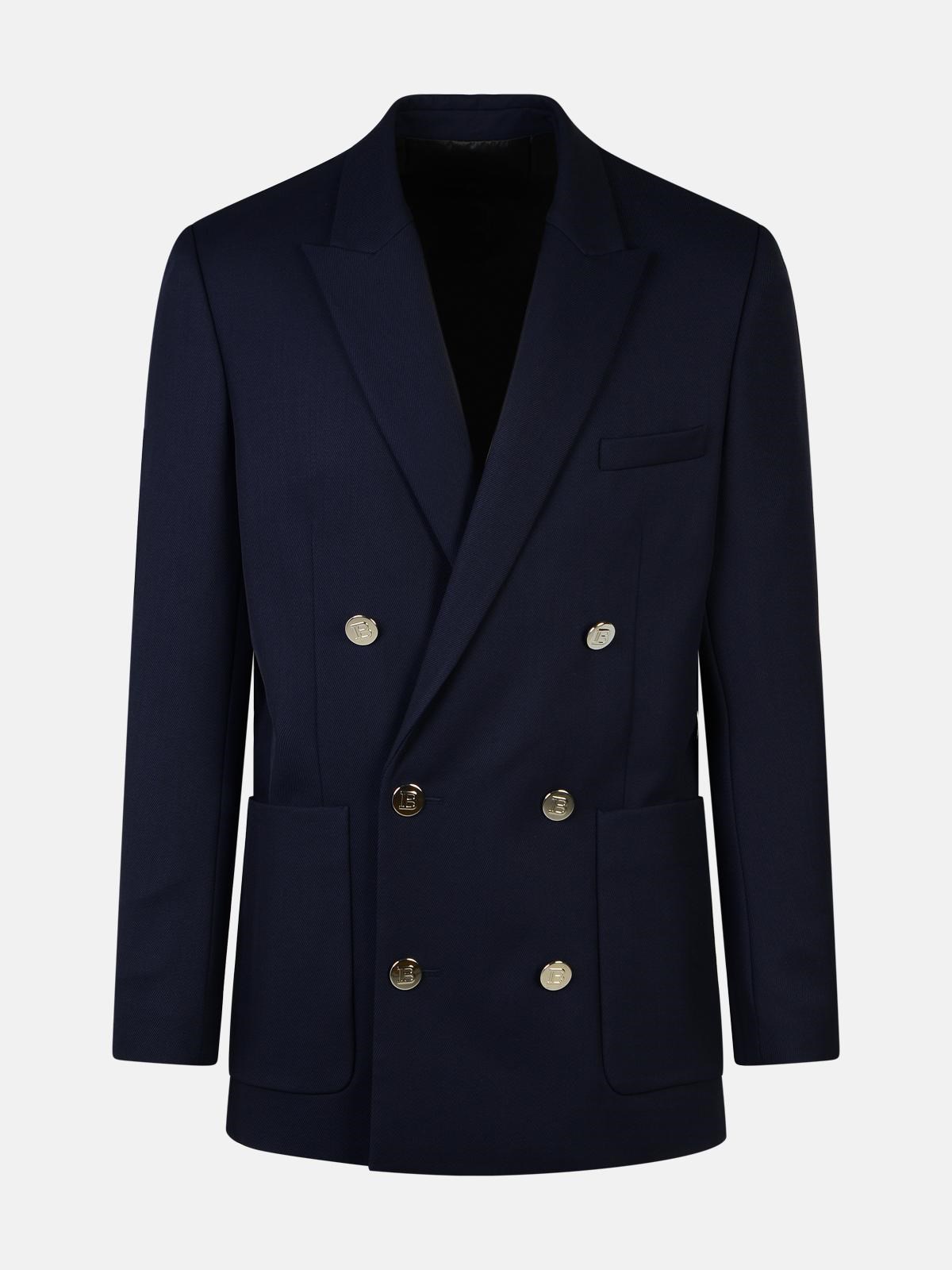 Balmain Blue Wool Blazer In Blue