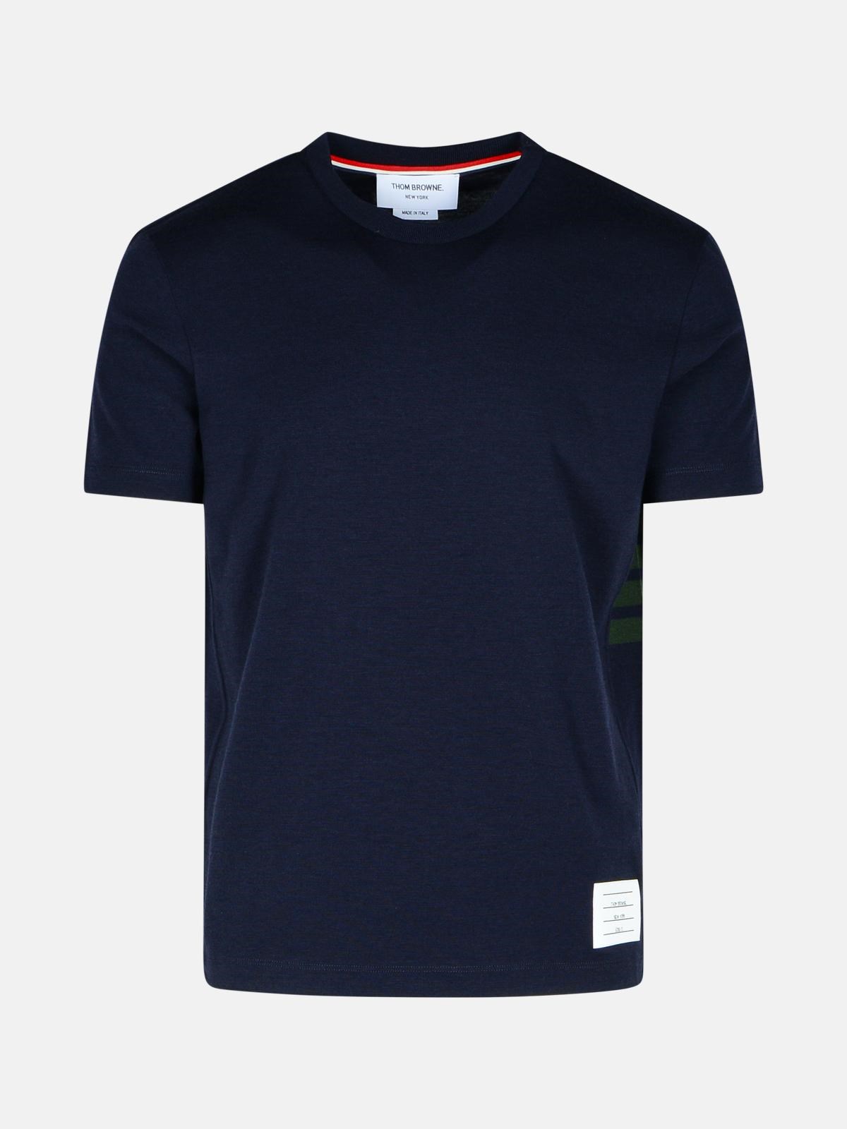 Thom Browne '4 Bar' Navy Wool T-shirt In Blue