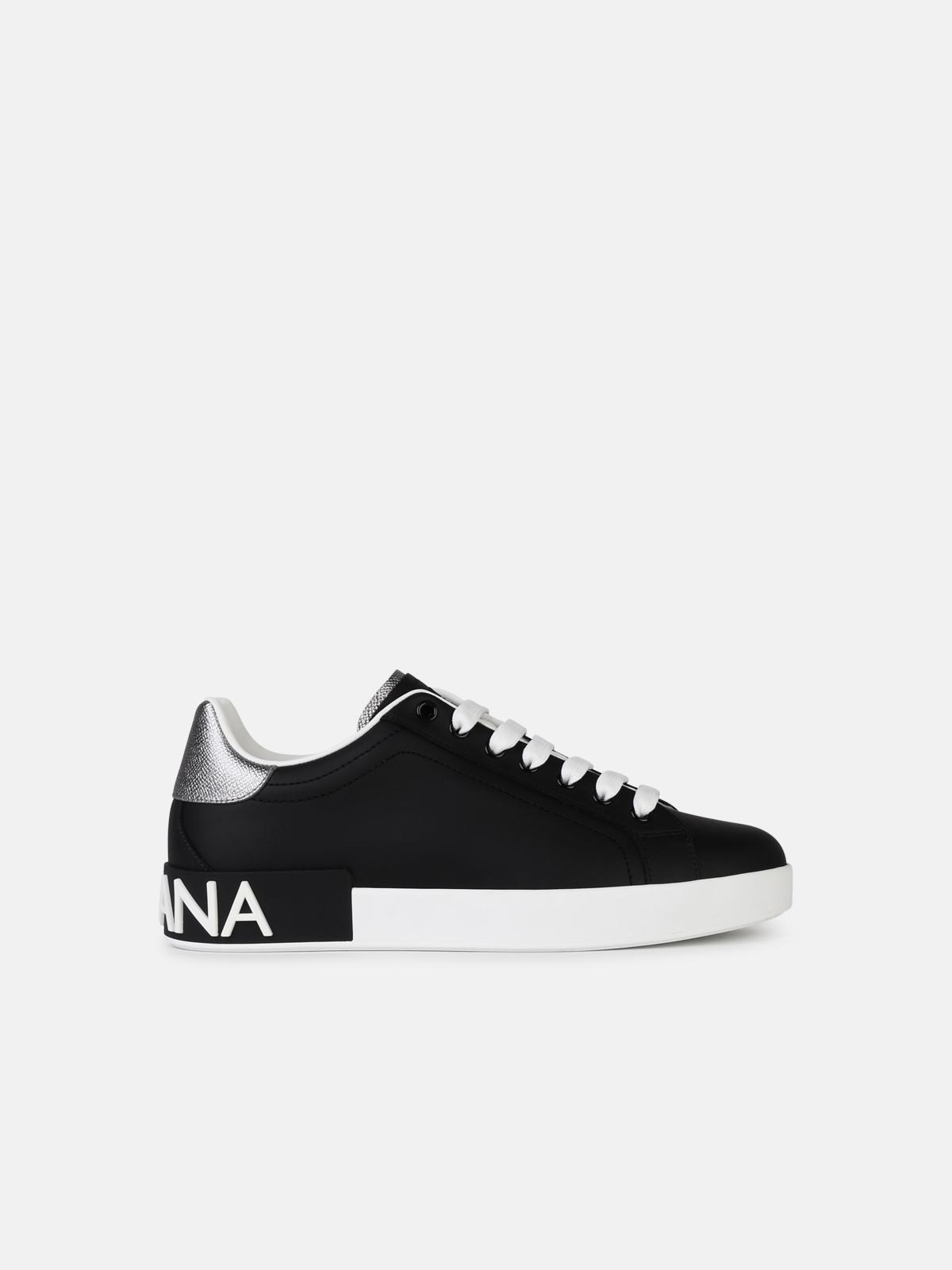 Shop Dolce & Gabbana 'portofino' Black Leather Sneakers