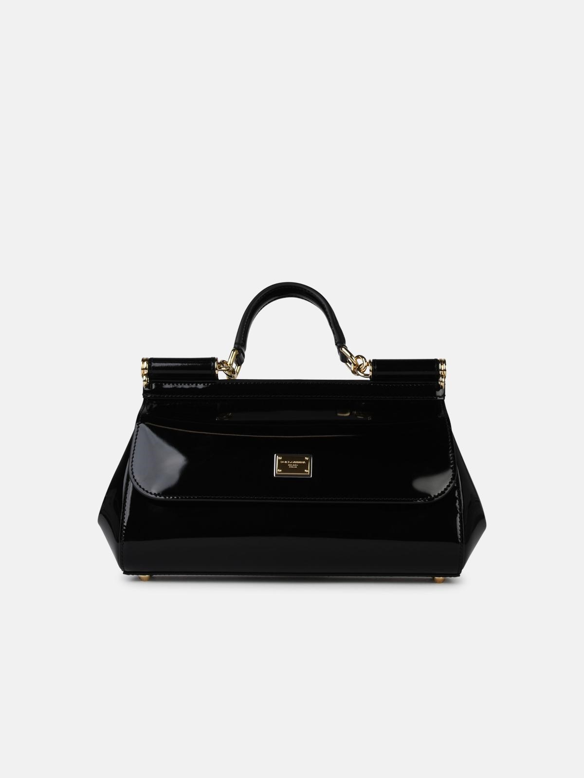 Shop Dolce & Gabbana 'sicily' Shiny Black Leather Midi Handbag