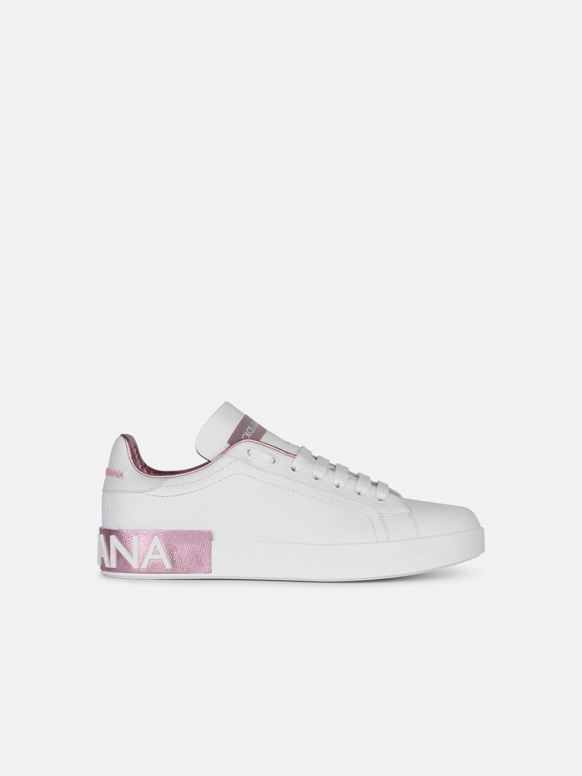 Dolce & Gabbana Portofino Leather Sneakers In White