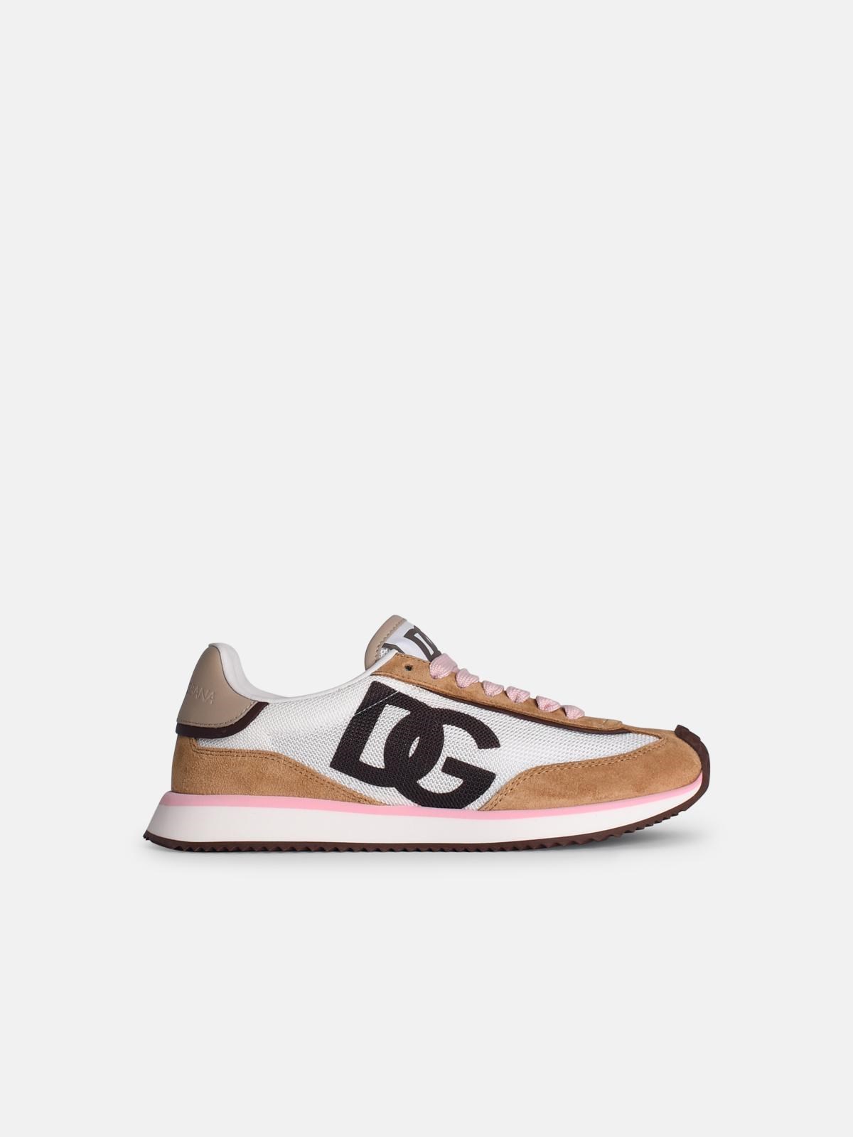 Shop Dolce & Gabbana 'dragon' Beige Suede Blend Sneakers