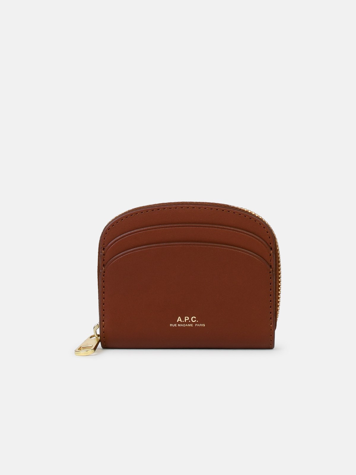 Apc Small 'demi Lune' Brown Leather Wallet In Red