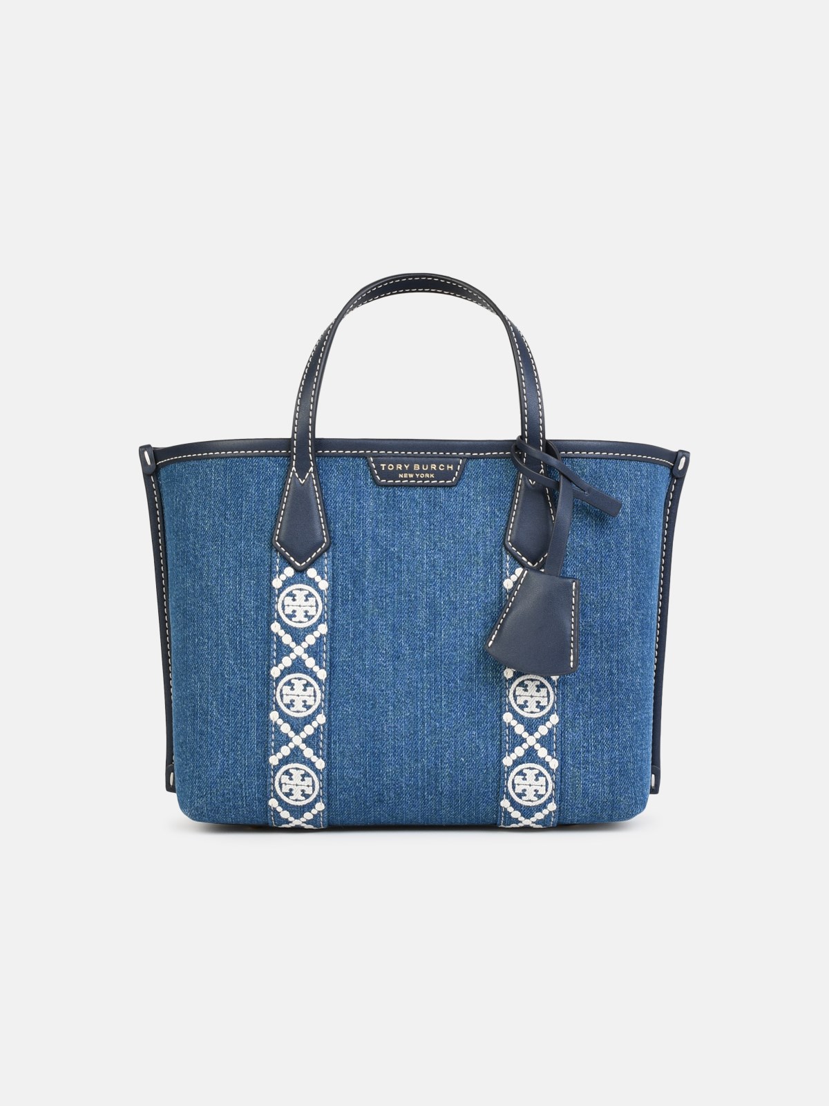 Shop Tory Burch 'shopping Perry' Double Handle Blue Denim Bag