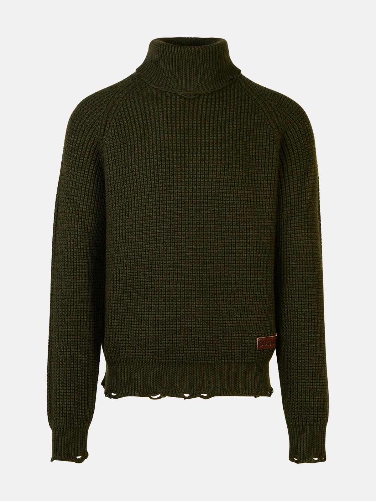 DSQUARED2 DARK GREEN WOOL TURTLENECK SWEATER