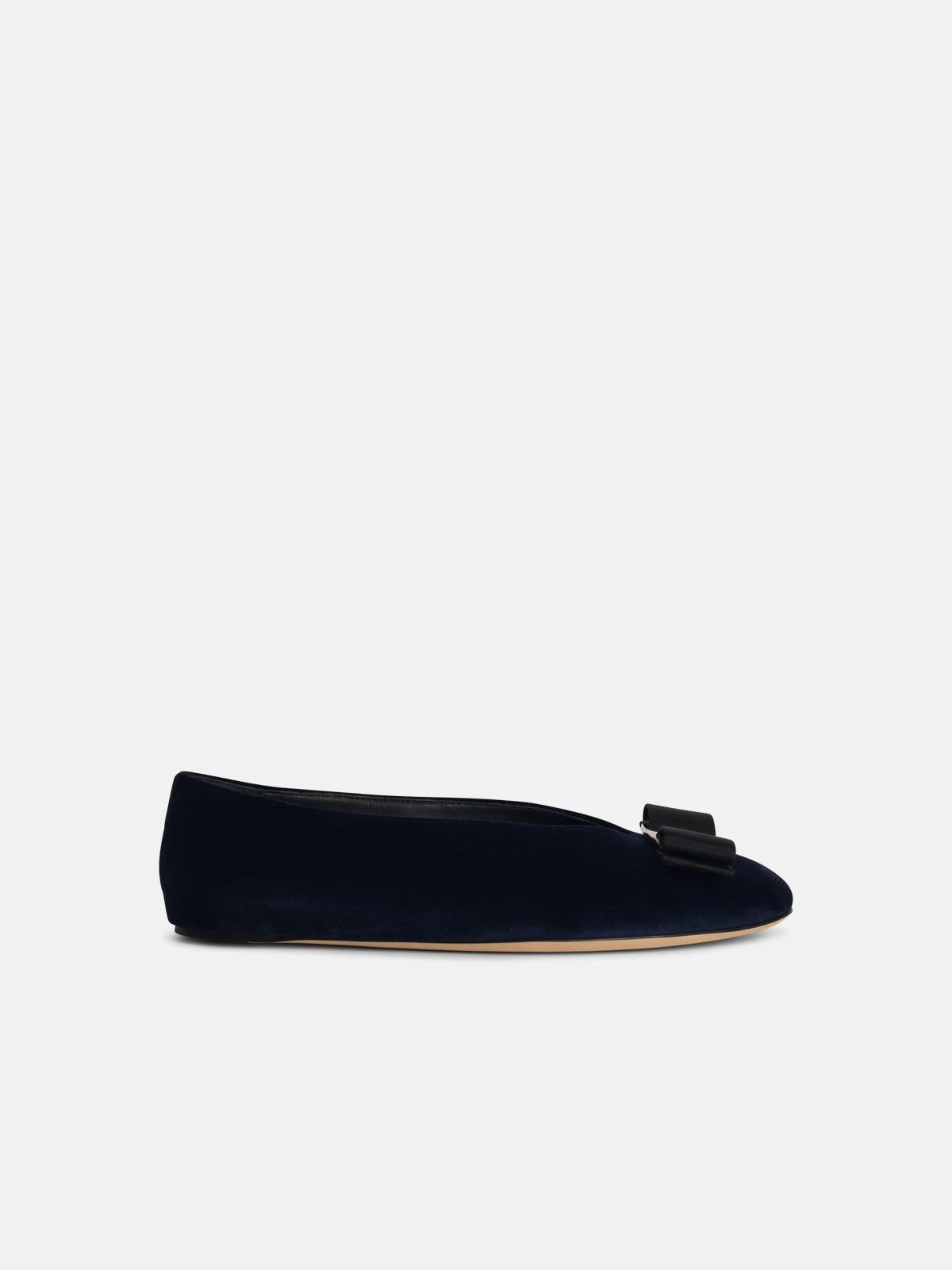 Shop Ferragamo 'vanna' Blue Suede Ballet Flats