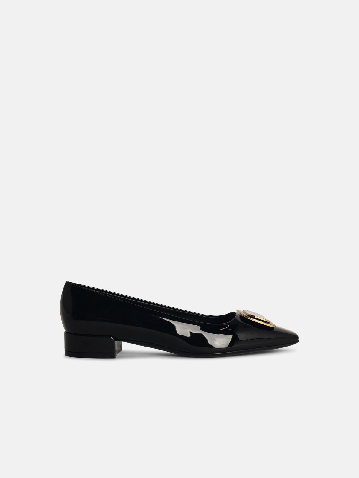 Ferragamo Black Shiny Leather Décollètè In Black