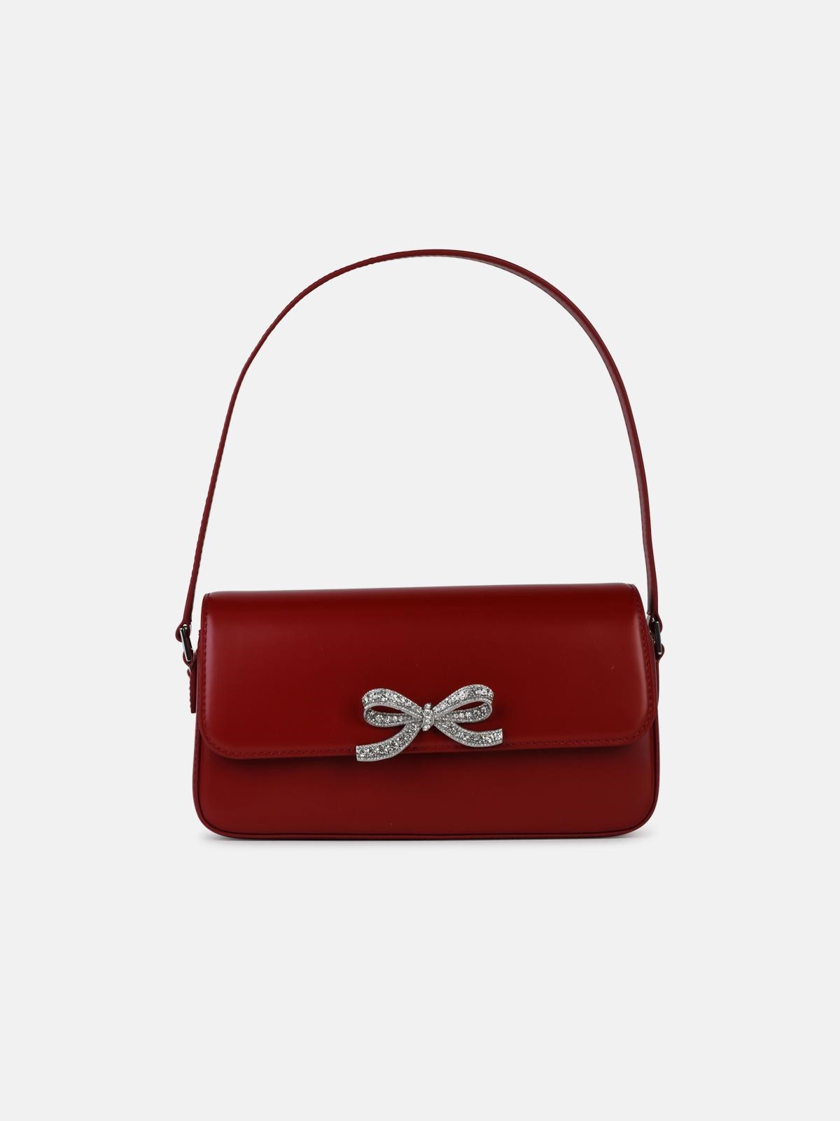 Shop Self-portrait 'fiocco' Red Smooth Leather Bag In Bordeaux