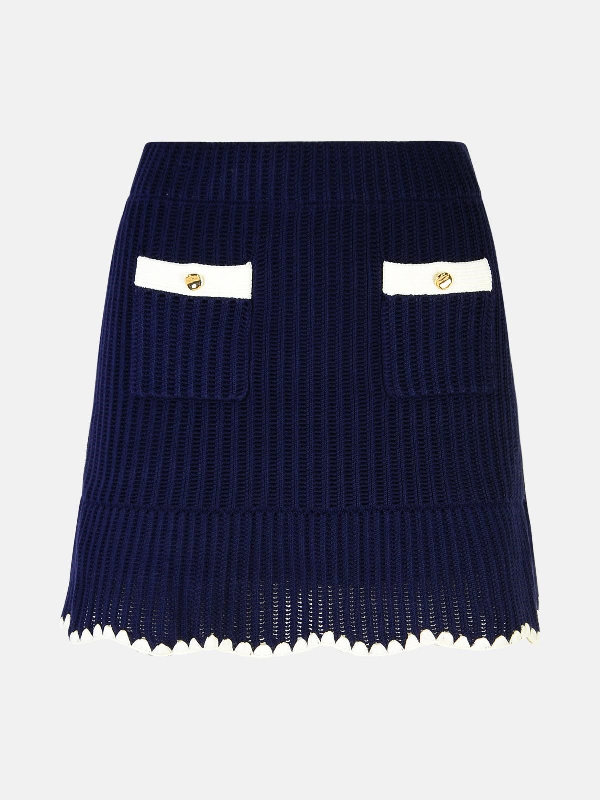 Shop Self-portrait 'crochet' Skirt In Navy Cotton Blend