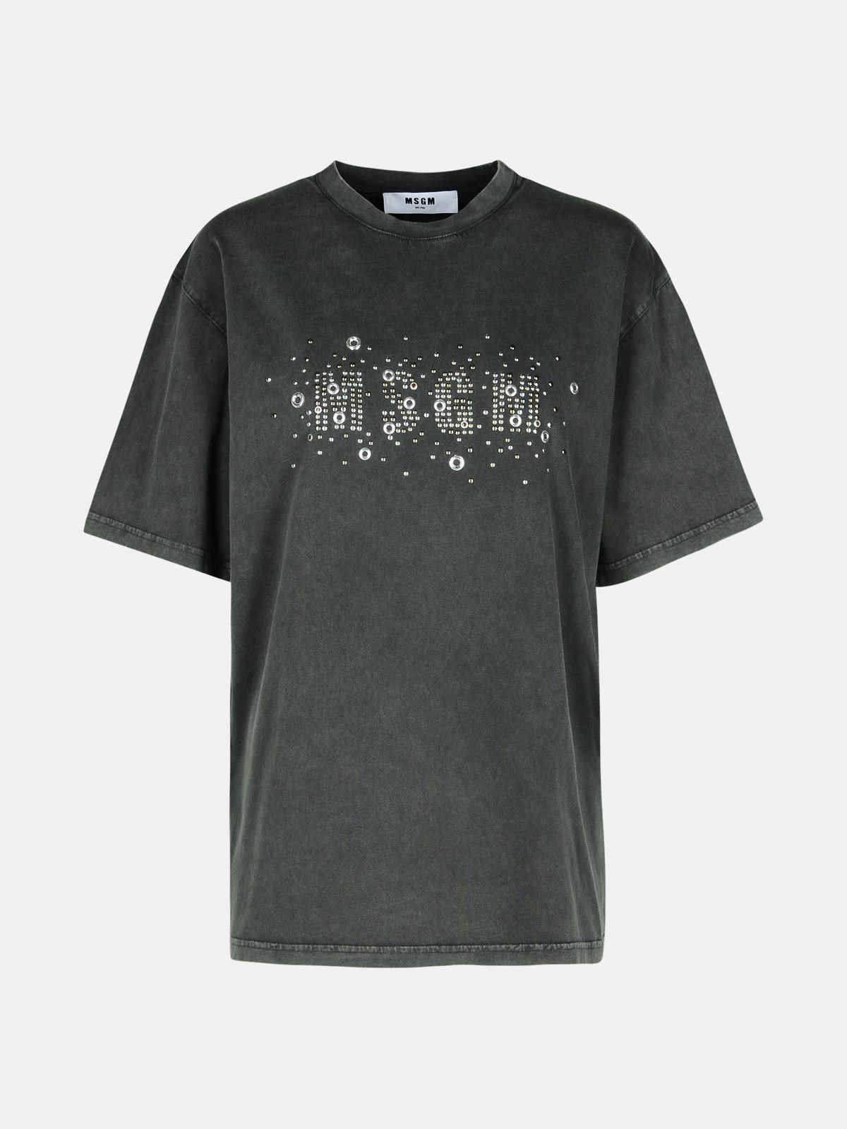 MSGM GRAY COTTON T-SHIRT 