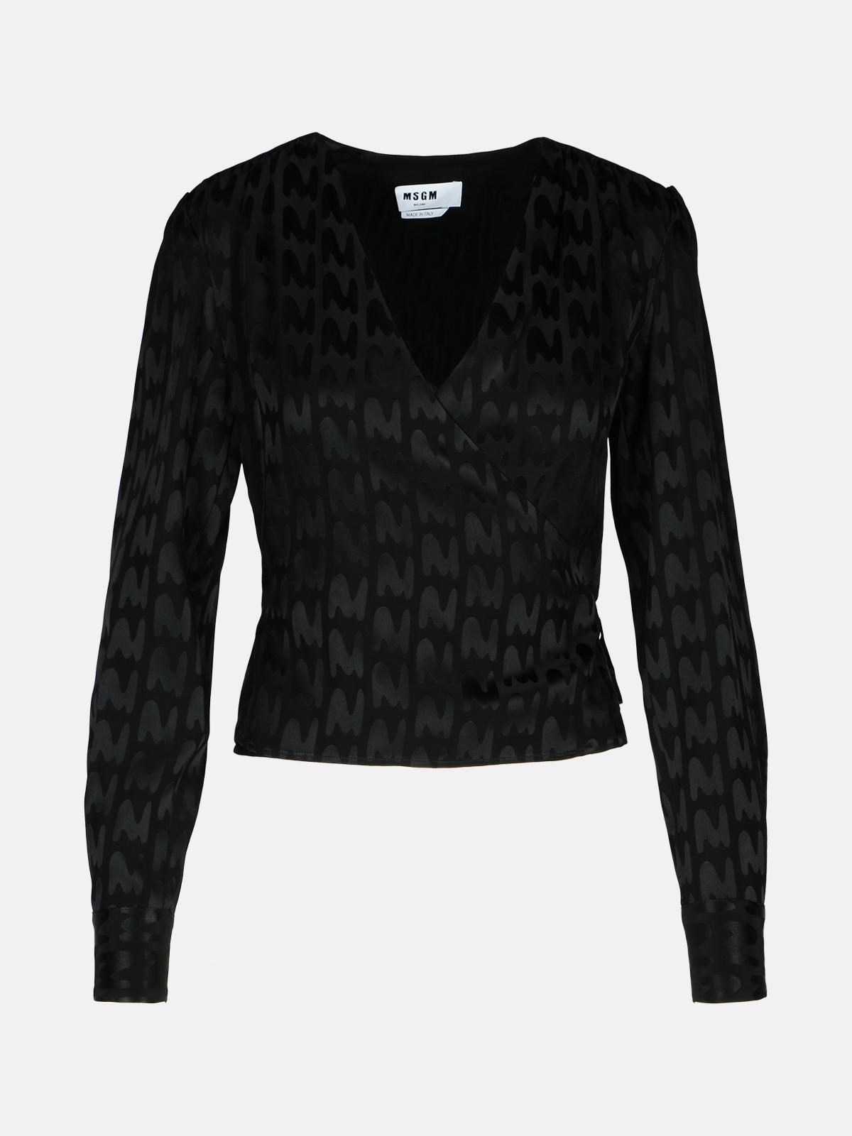 Shop Msgm Black Viscose Blend Blouse