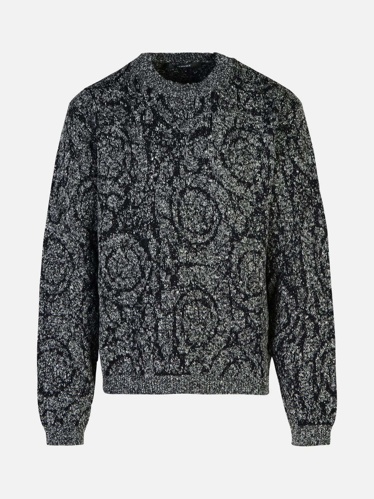 Versace 'barocco' Black Cotton Blend Sweater