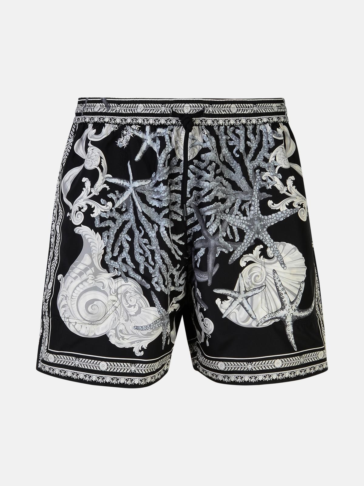 Shop Versace 'barocco' Black Polyester Swim Shorts