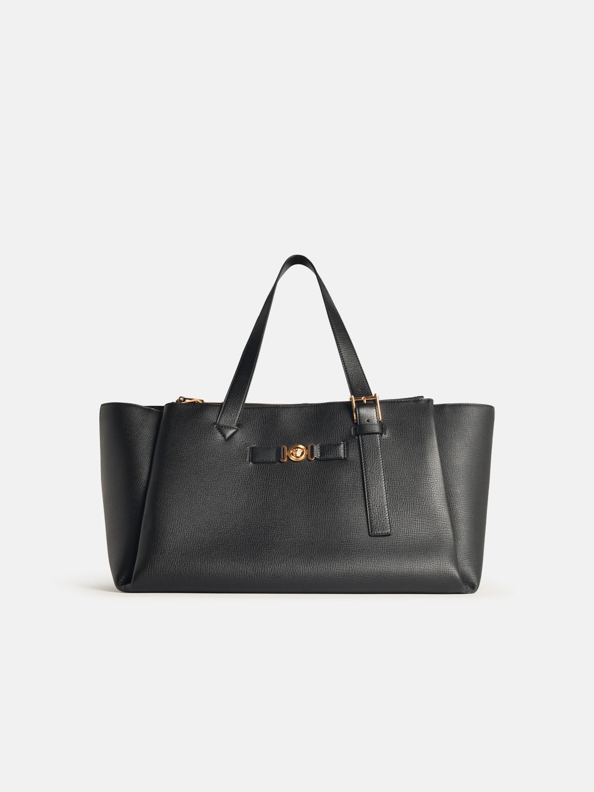 Versace Black Embossed Leather Duffel Bag