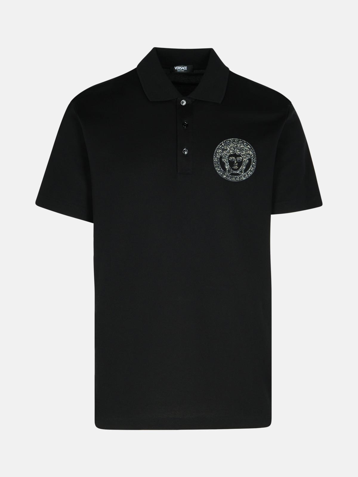 Versace Black Cotton Polo Shirt In Black