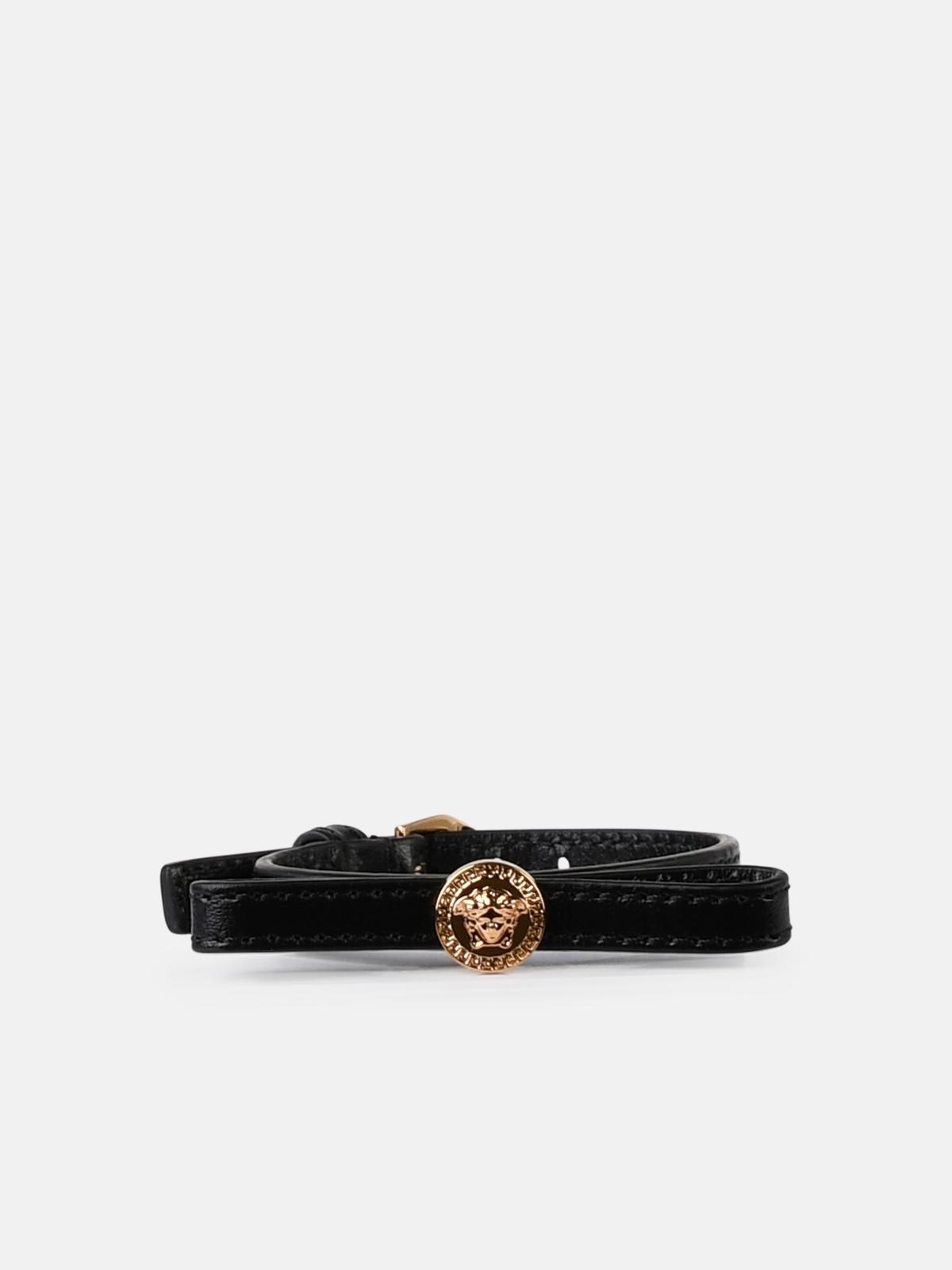 Versace 'medusa' Black Leather Bracelet