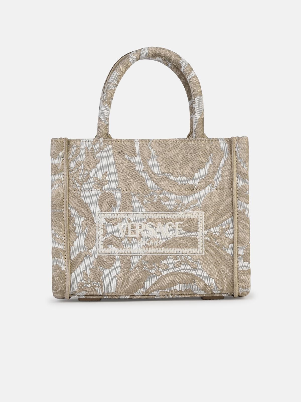 Shop Versace Small 'athena Barocco' Beige Bag