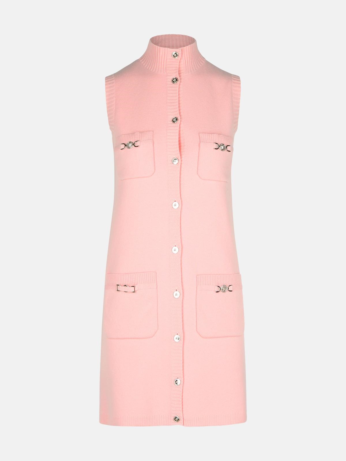 Versace Wool Blend Dress Decorative Buckles In Pink