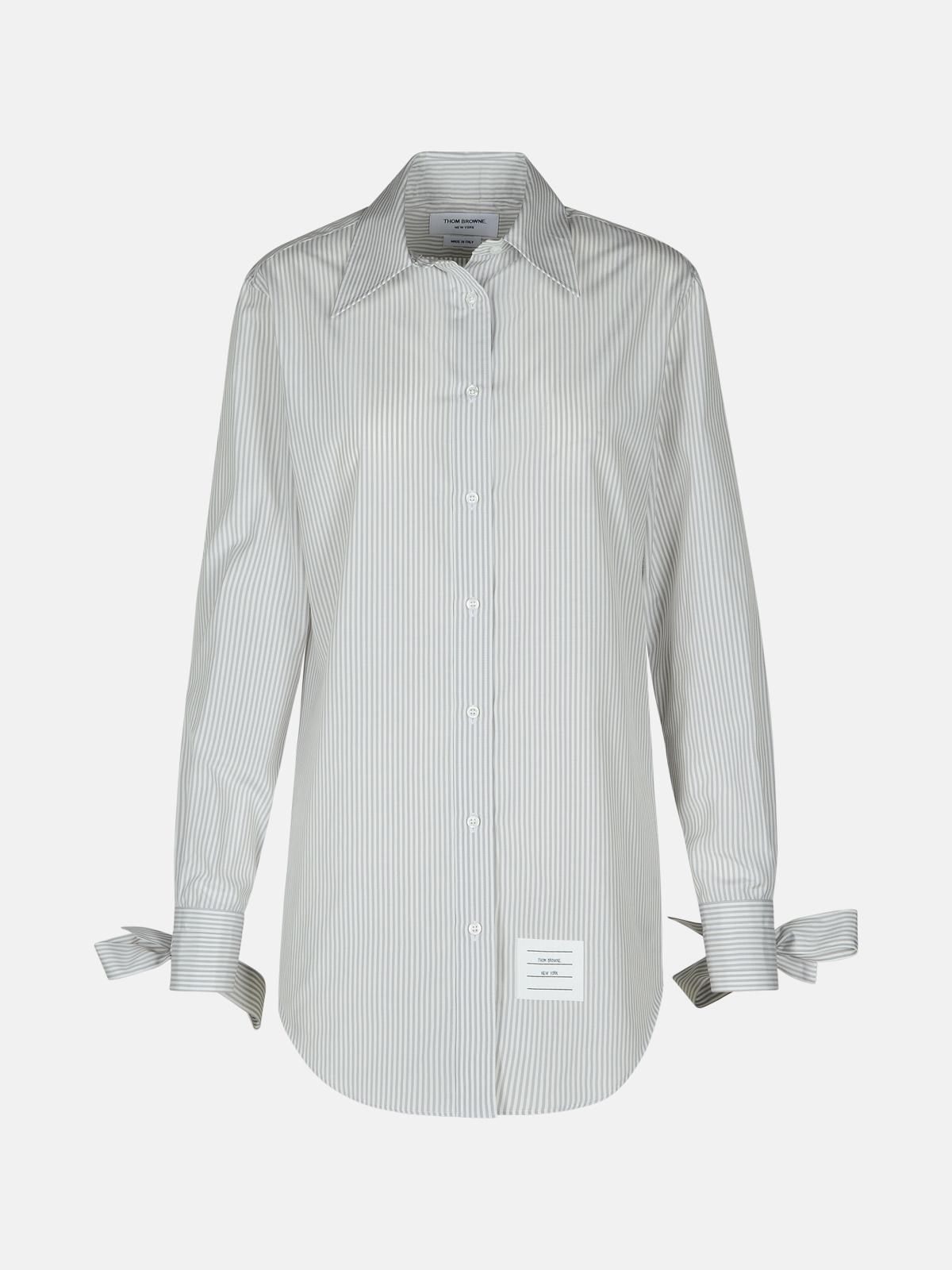 THOM BROWNE Long Shirt In Grey Silk Blend　THOM BROWNE グレー シルク ブレンド ロング シャツ THOM