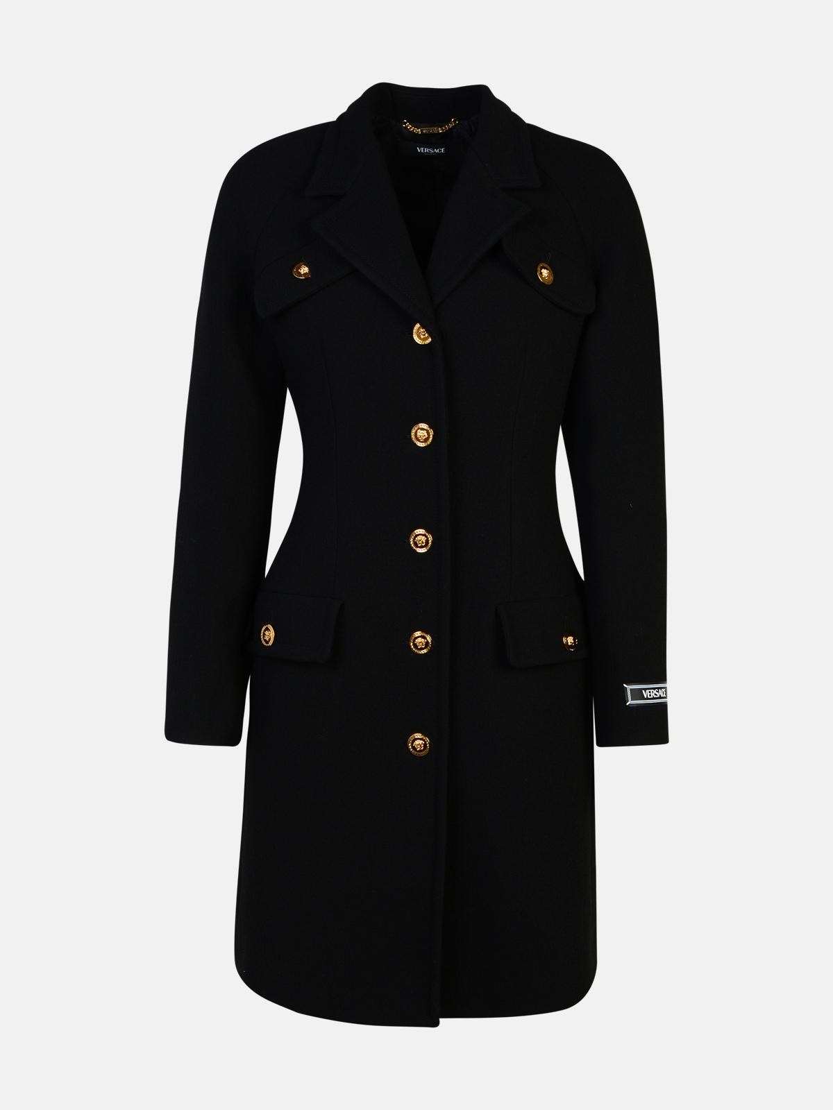 Shop Versace Black Virgin Wool Blend Coat