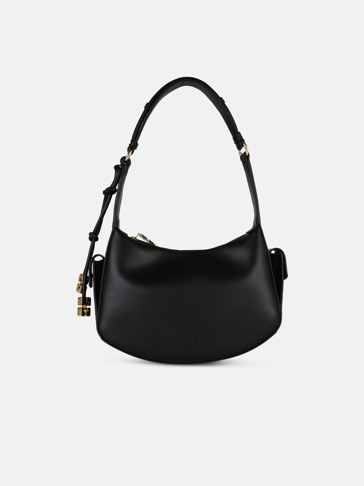 Shop Ganni 'swing' Black Recycled Leather Bag