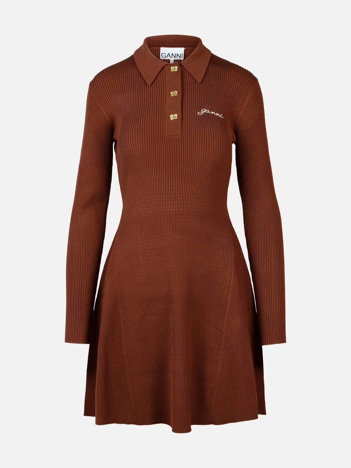 GANNI BROWN VISCOSE BLEND DRESS 