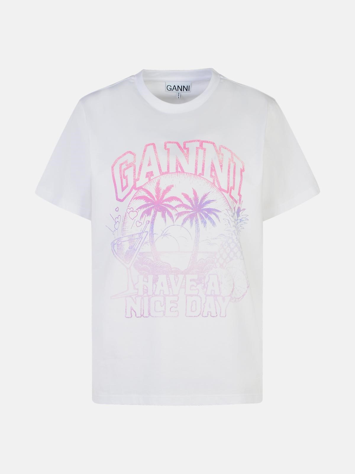 Shop Ganni White Cotton T-shirt