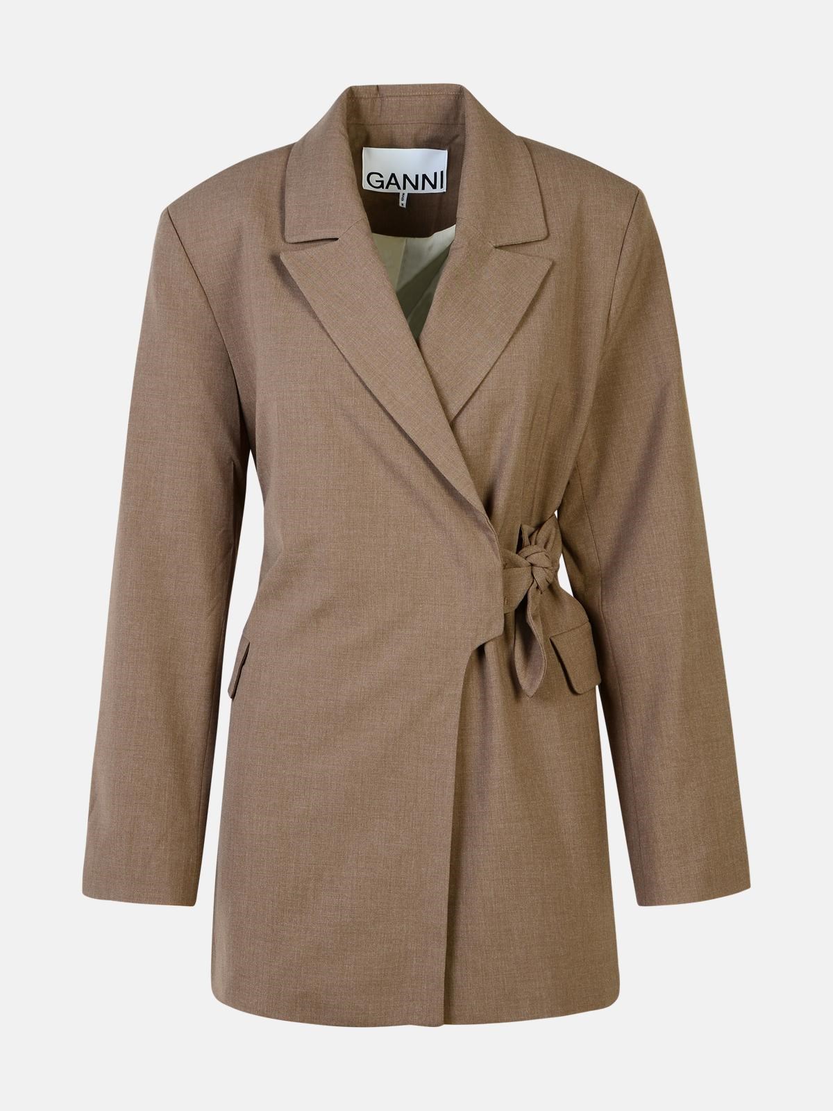 Shop Ganni Shiitake Viscose Blend Blazer In Brown