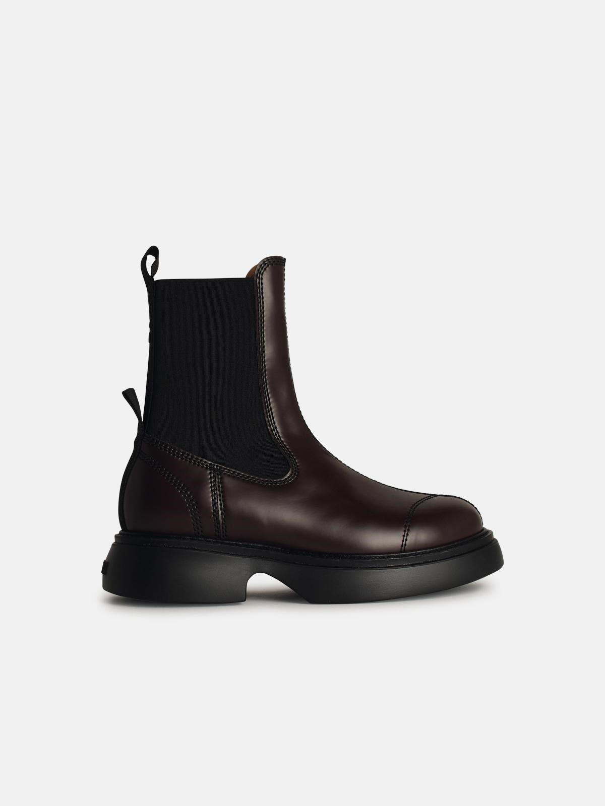 Ganni Brown Leather Blend Ankle Boots In Brown