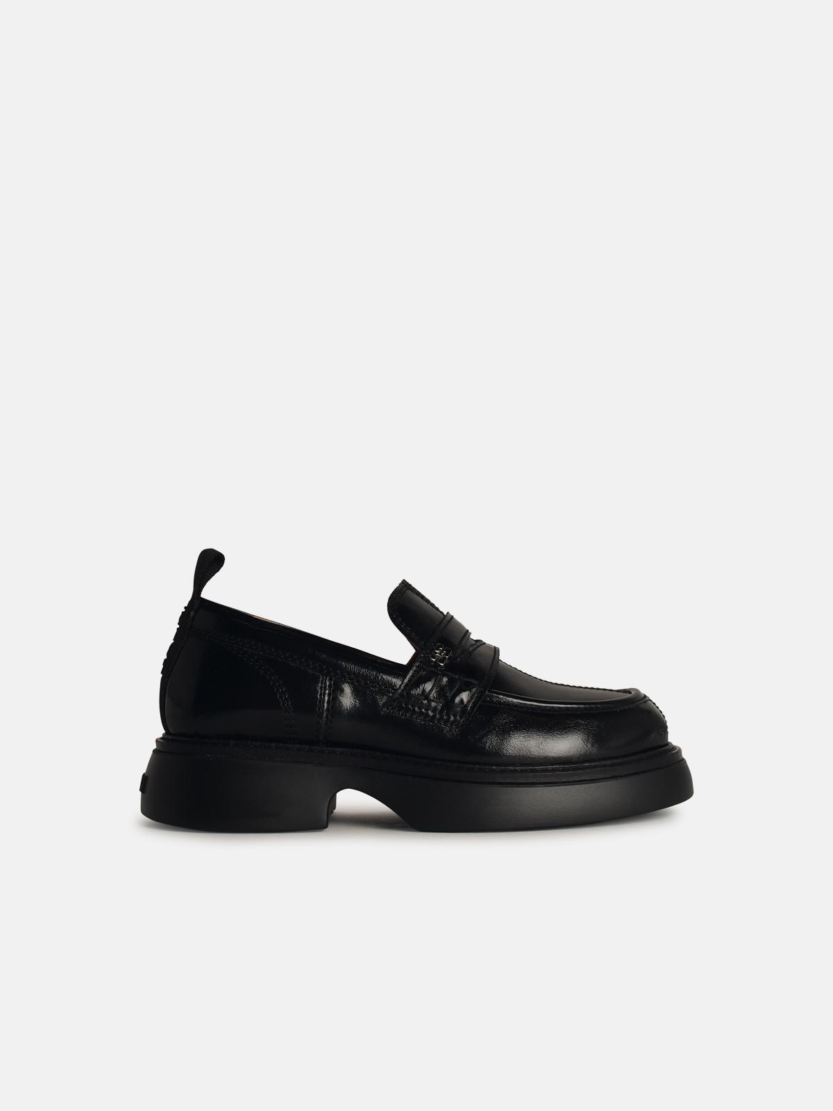Ganni Black Leather Loafers In Black