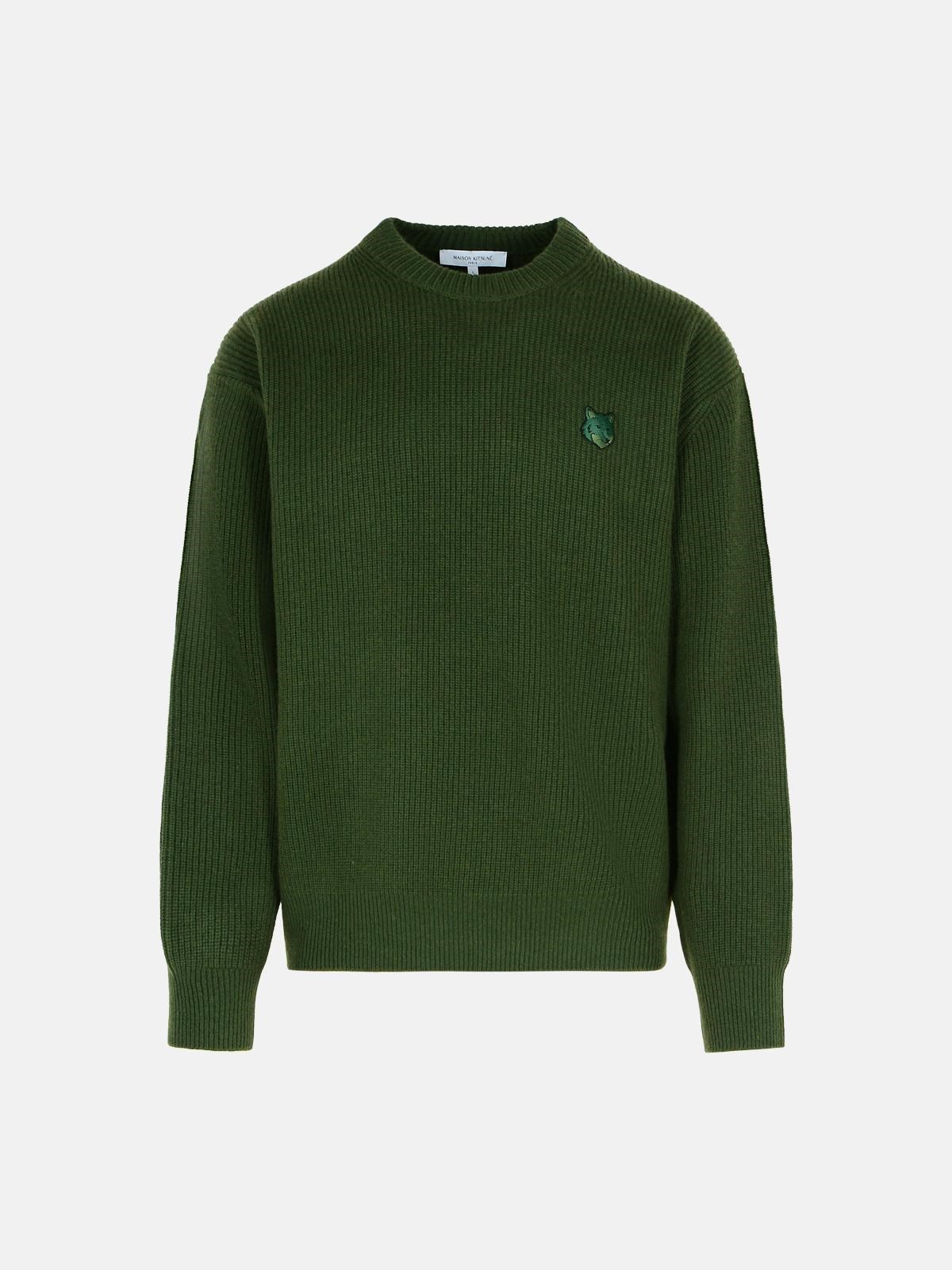 Maison Kitsuné Green Wool Sweater In Green