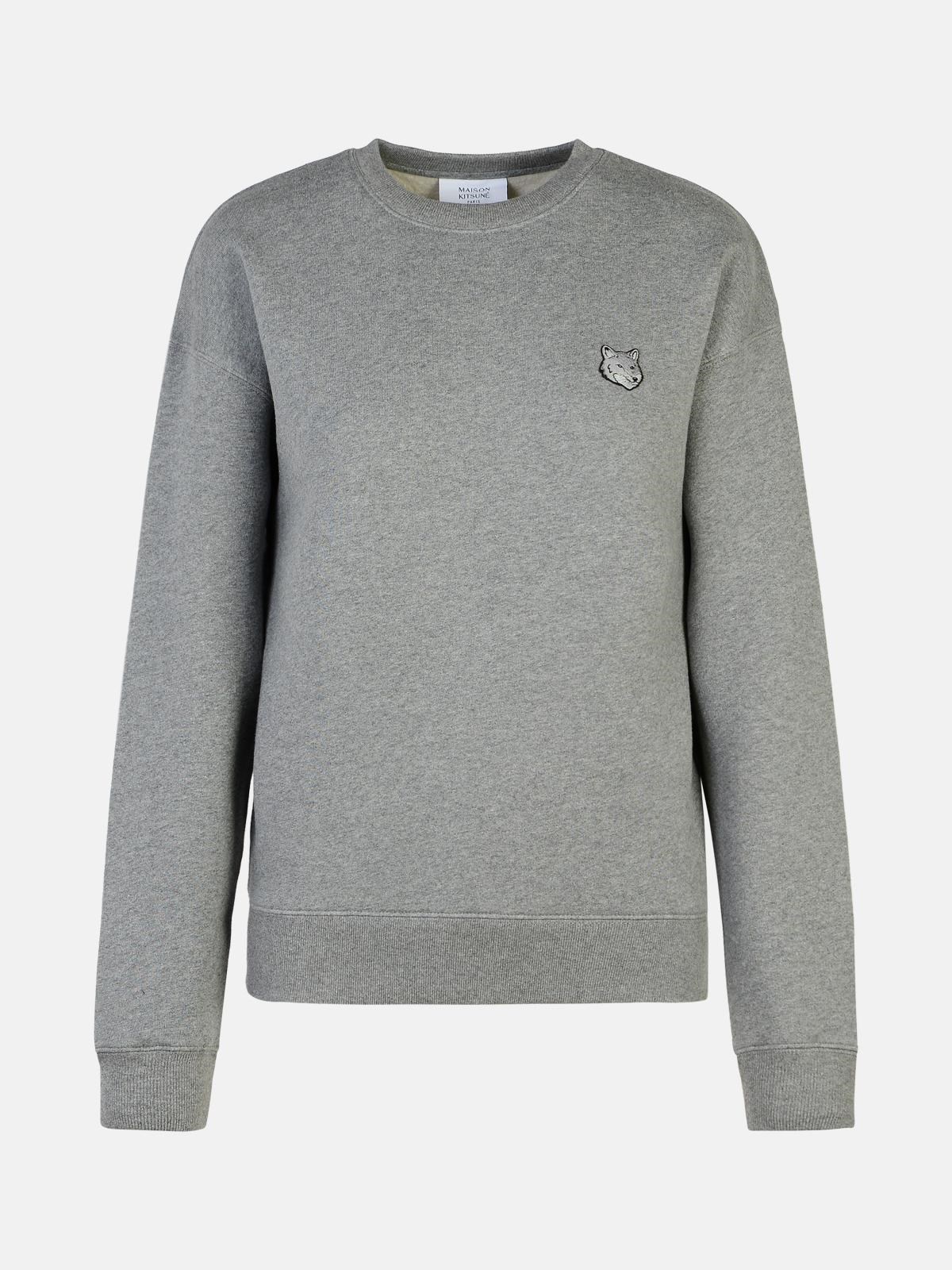 Maison Kitsuné 'bold Fox Head' Grey Cotton Sweatshirt In Gray