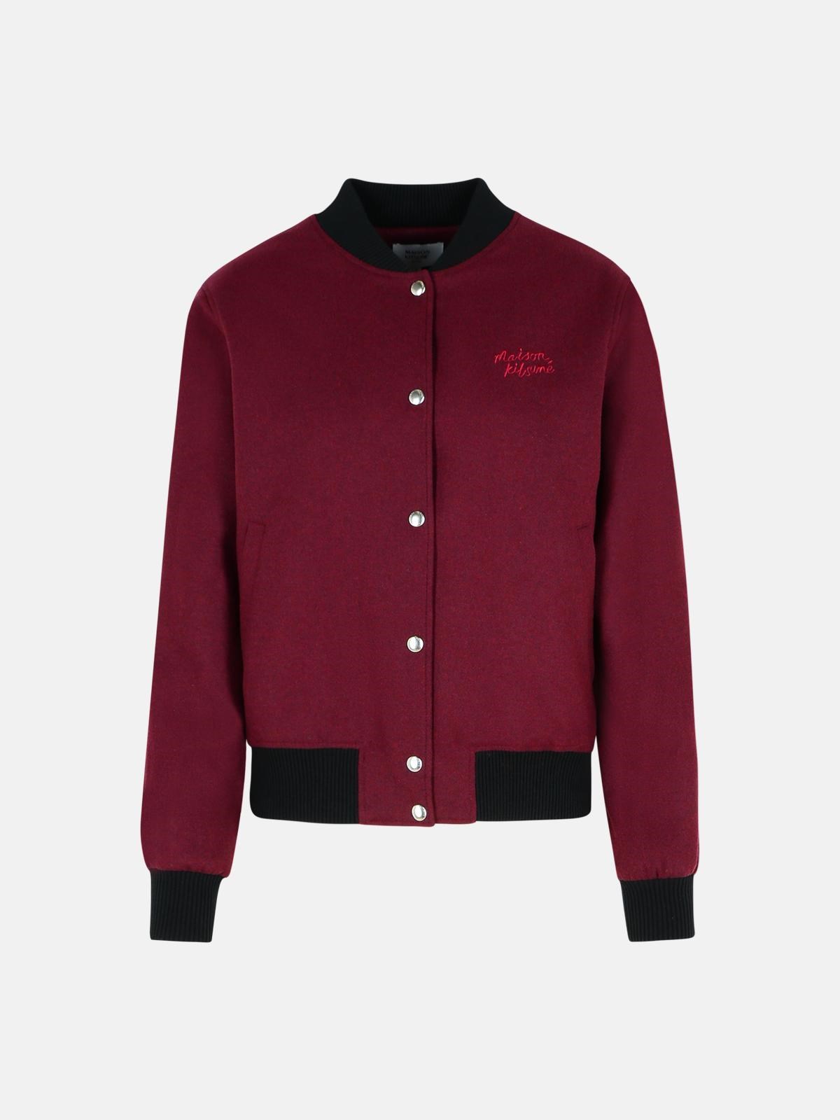 Maison Kitsuné 'teddy' Burgundy Flannel Bomber Jacket In Red