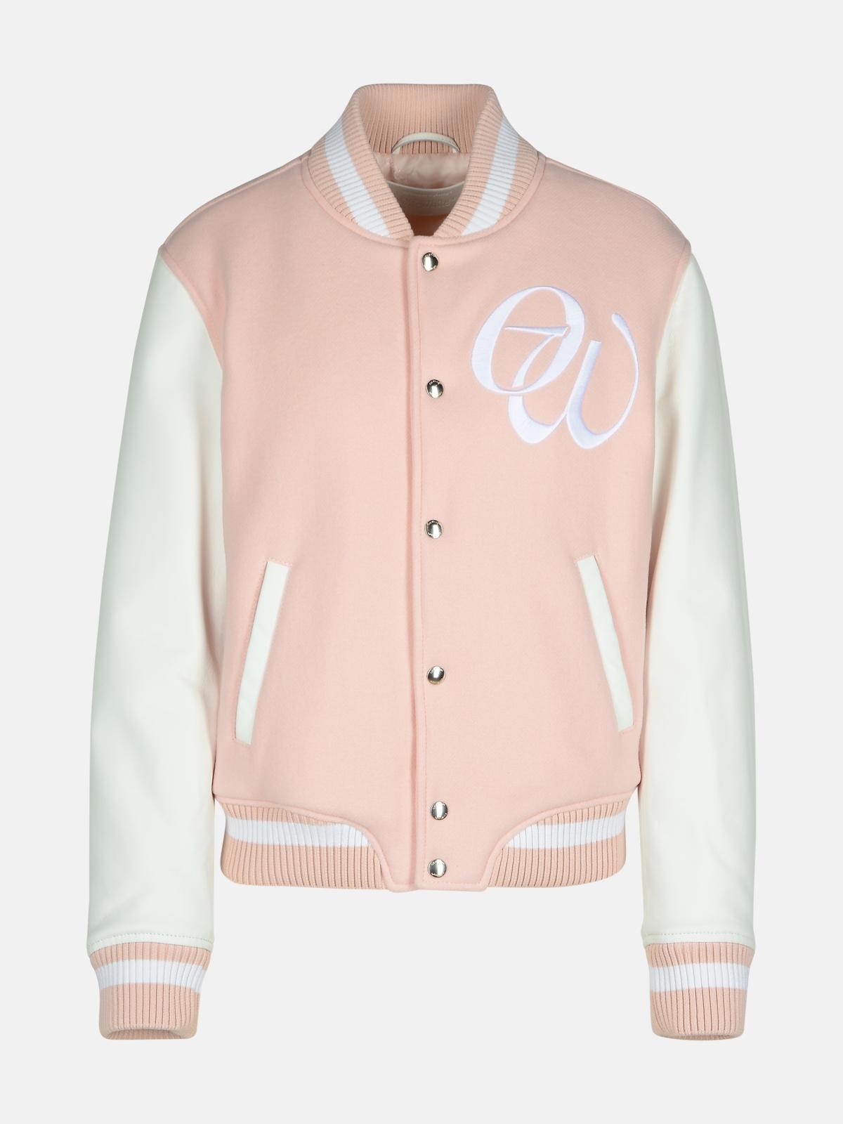 Shop Off-white 'varsity' Pink Fabric Blend Bomber Jacket