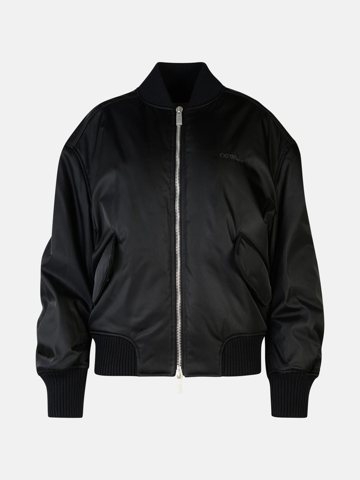 Off-white 'ny' Black Polyamide Bomber Jacket In Black