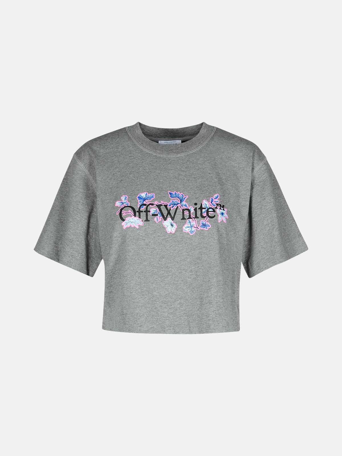 Shop Off-white 'flower' Grey Cotton Crop T-shirt