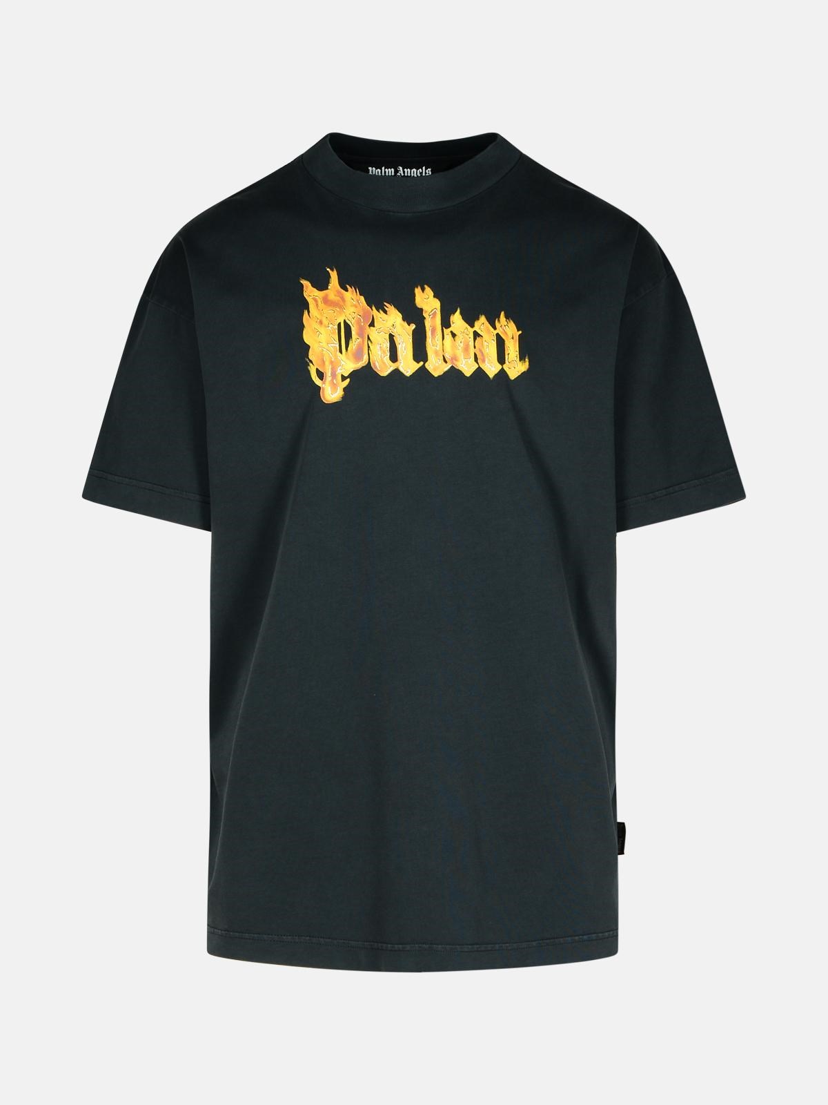 Palm Angels 'burning Palm' Black Cotton Oversize T-shirt In Black