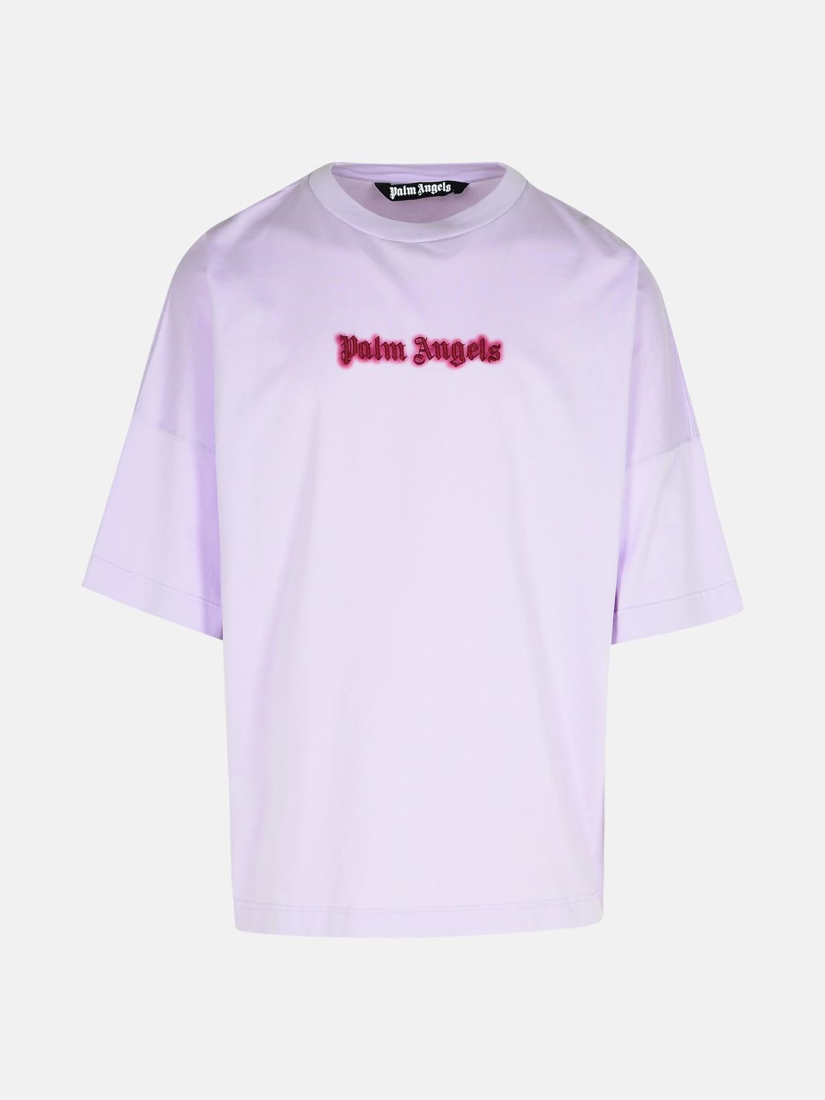 PALM ANGELS 'Neon' Lilac Cotton T-Shirt　PALM ANGELS ネオン ライラック コットン T シャツ PALM
