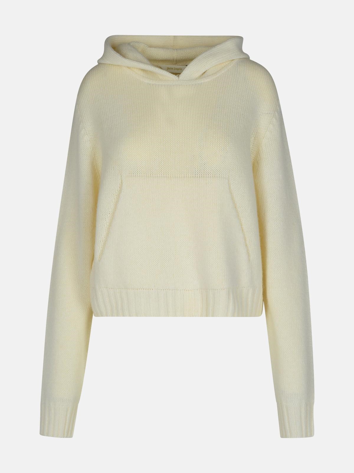 Shop Palm Angels 'curved' Cream Wool Blend Sweater