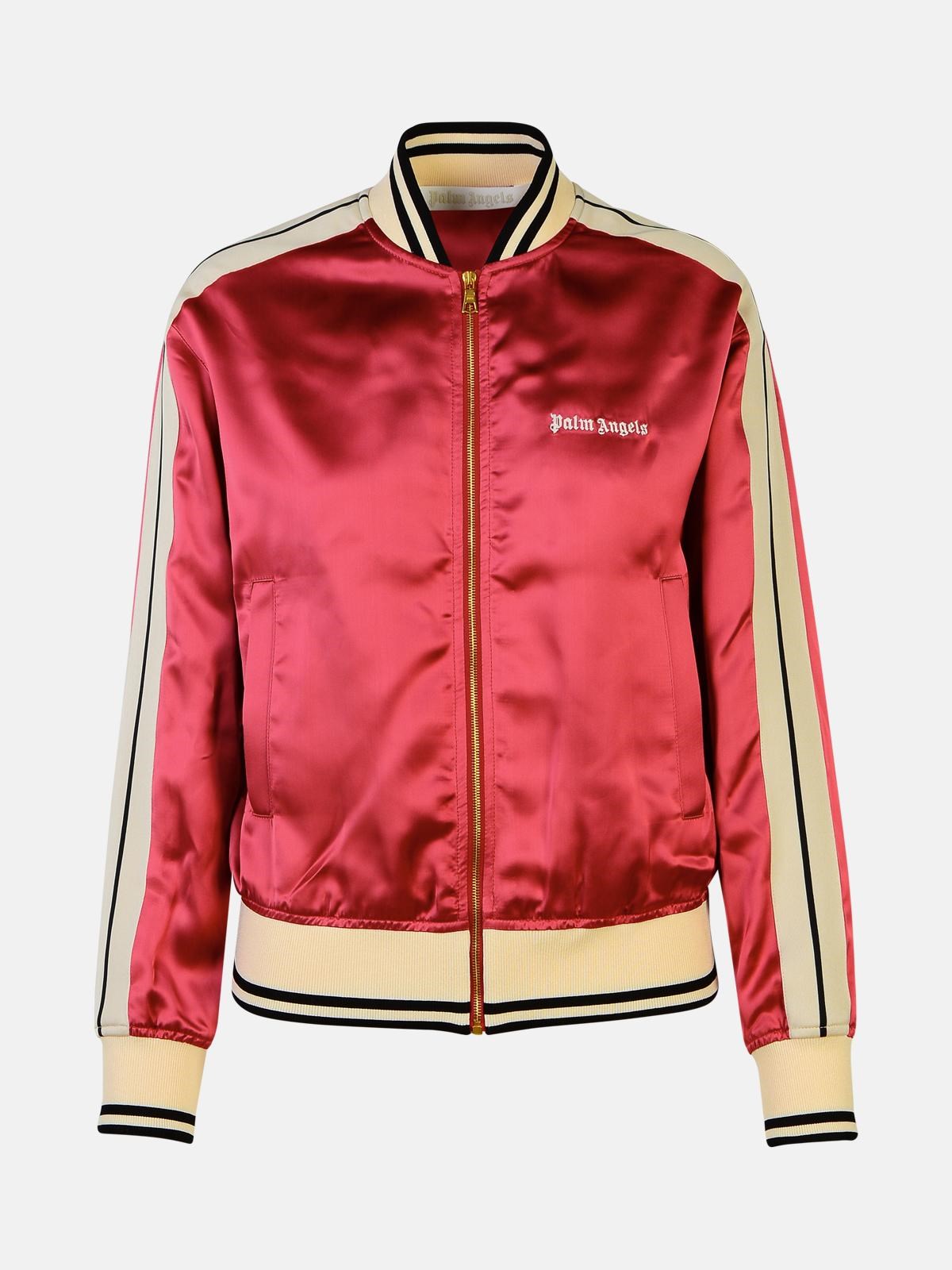 Palm Angels Kids' Coral Viscose Bomber Jacket In Red