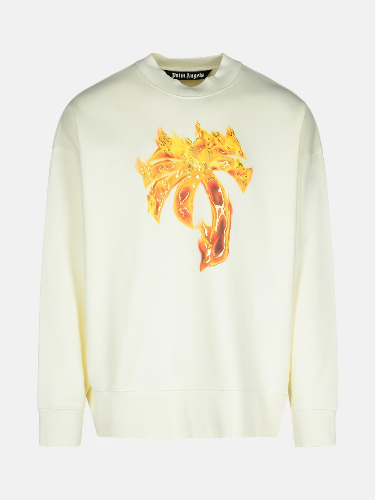 Palm Angels 'burning Palm' Cream Cotton Sweatshirt In Cream