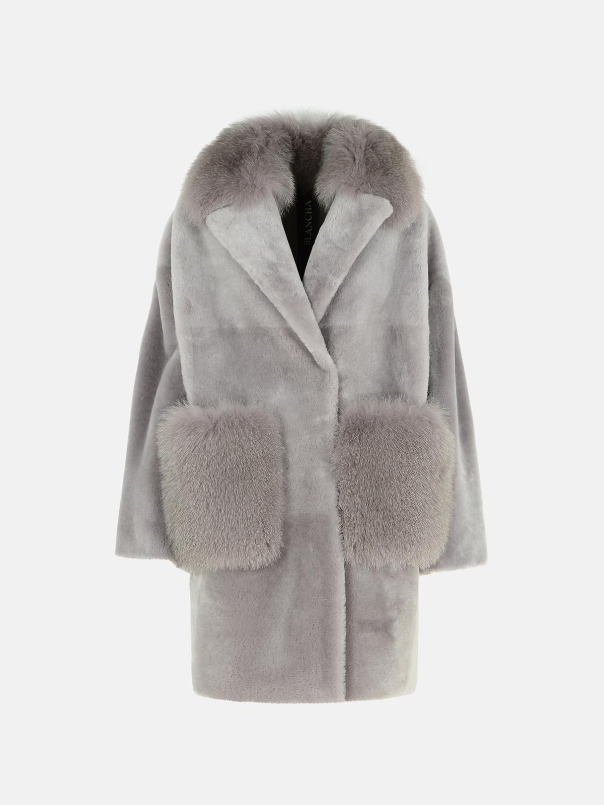 Blancha Grey Leather Coat In Grey