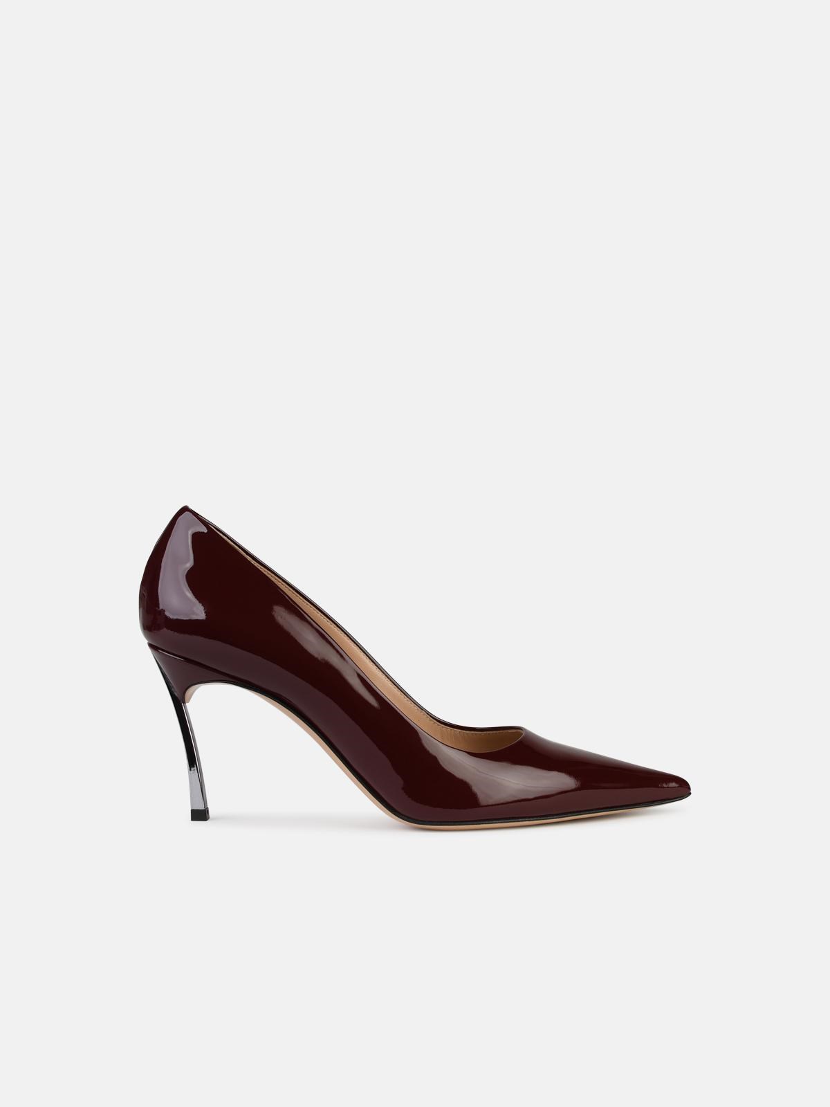 Shop Casadei Superblade' Burgundy Shiny Leather Pumps In Bordeaux