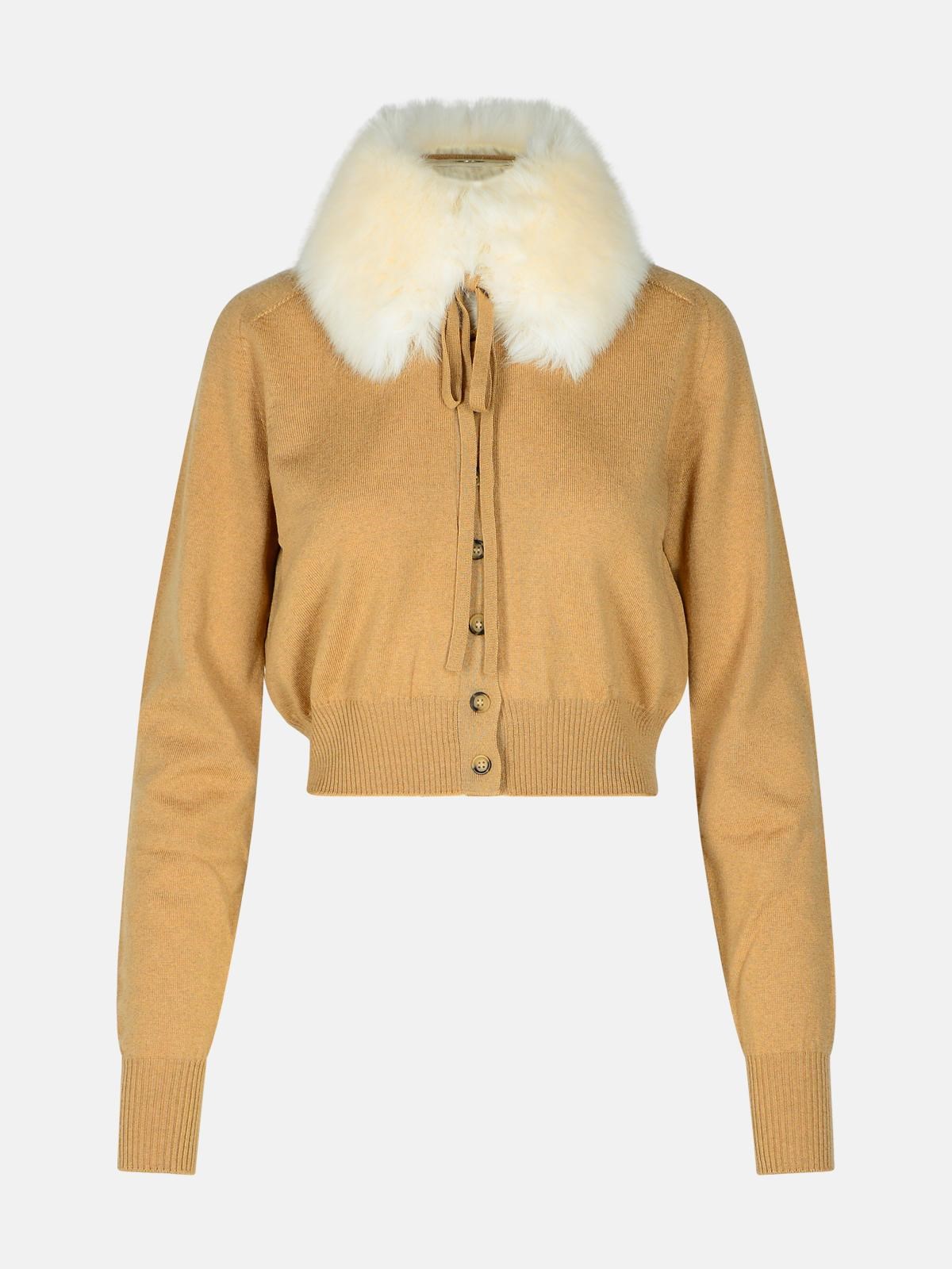 Shop Sportmax Beige Virgin Wool Cardigan In Brown