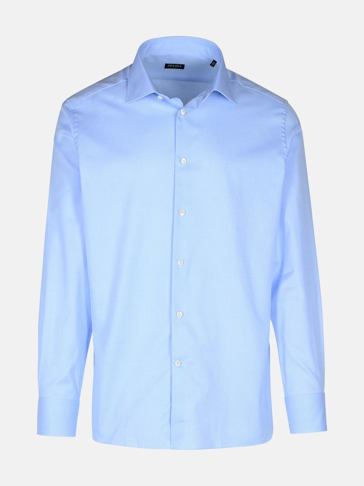 Shop Zegna Light Blue Cotton Shirt