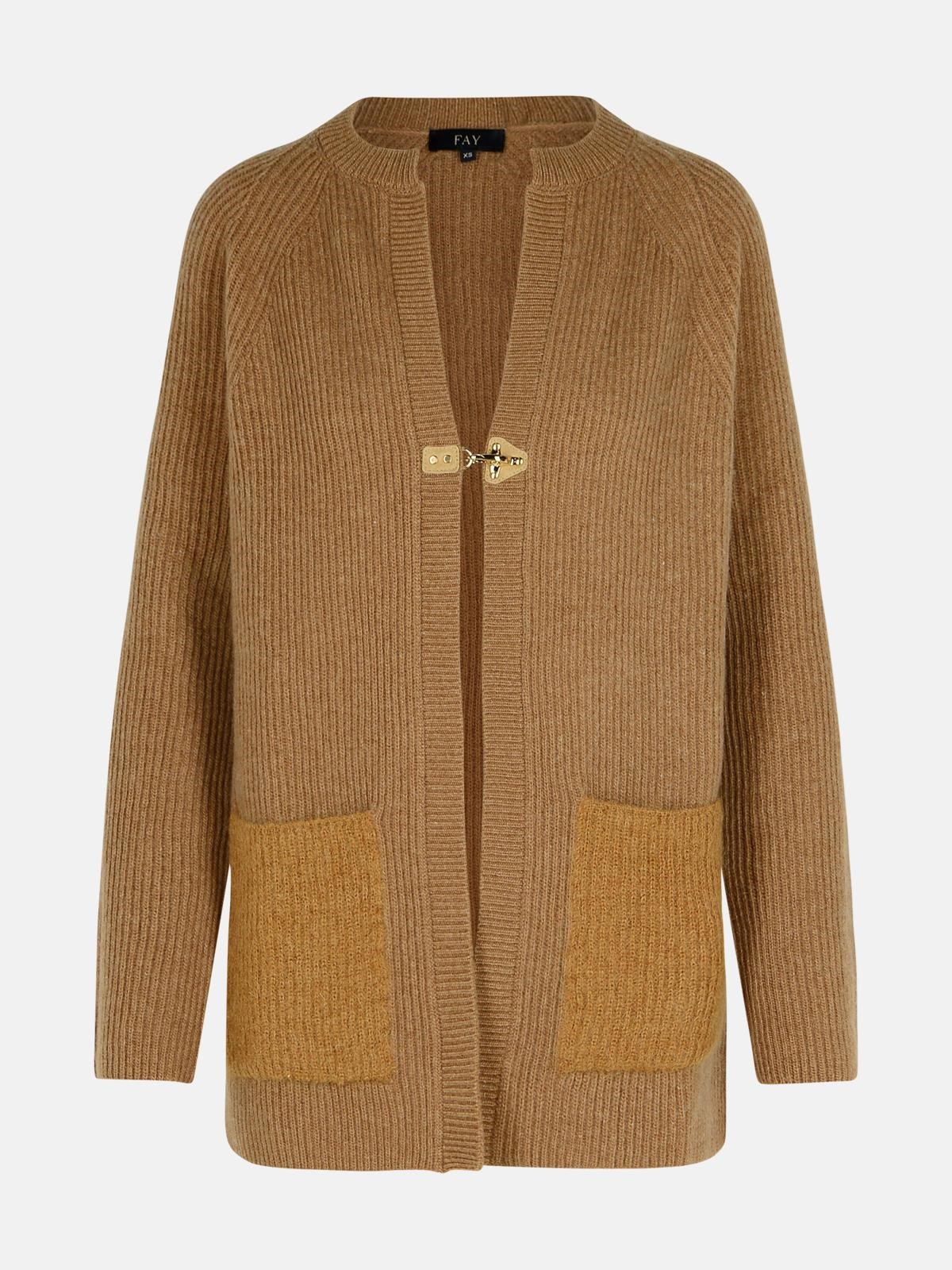 Fay Brown Wool Blend Cardigan In Brown