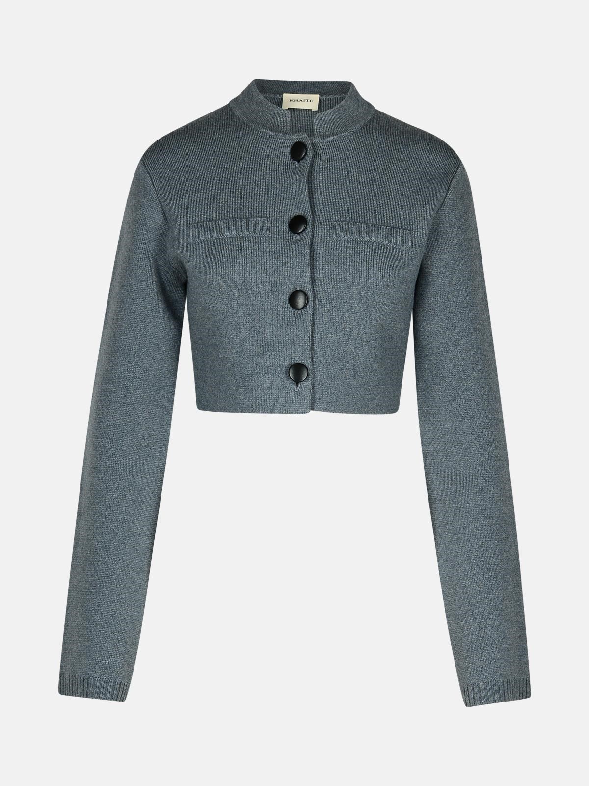 Shop Khaite 'ello' Grey Wool Blend Jacket