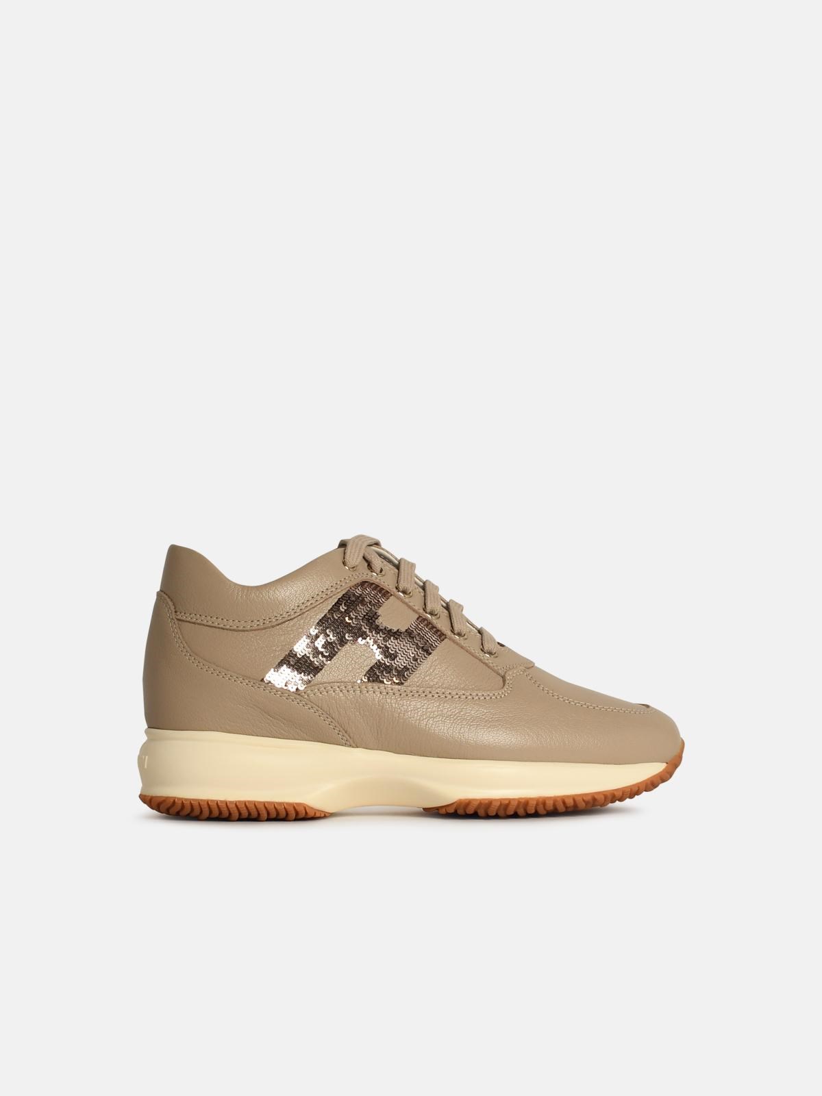Hogan 'interactive' Beige Leather Sneakers In Beige